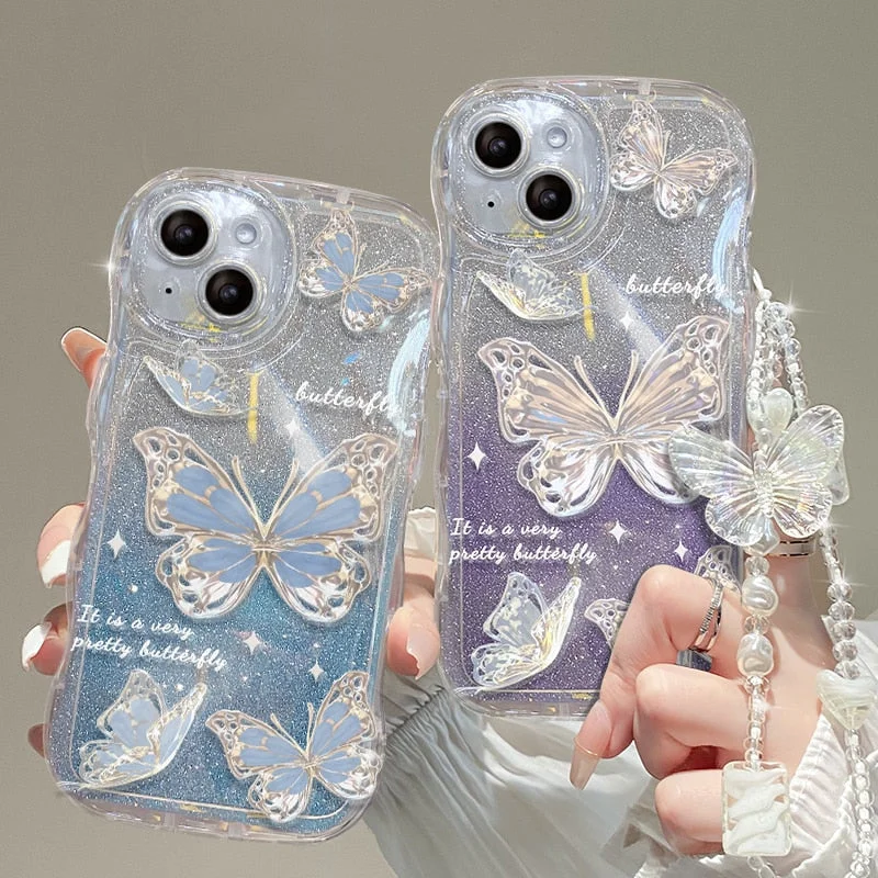 Shimmering Butterfly iPhone Case & Chain