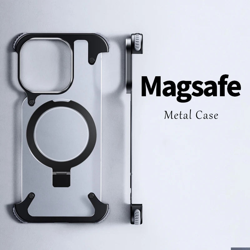 Aluminum Alloy Magnetic Stand Rimless Frosted Matte Case For iPhone 15 14 13 series