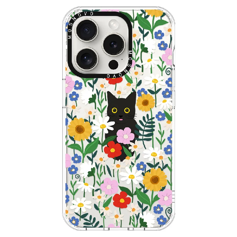 Black Cat in Garden Phone Case - iPhone 15 Pro Case