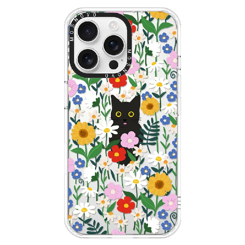 Black Cat in Garden Phone Case - iPhone 16 Pro Max Case