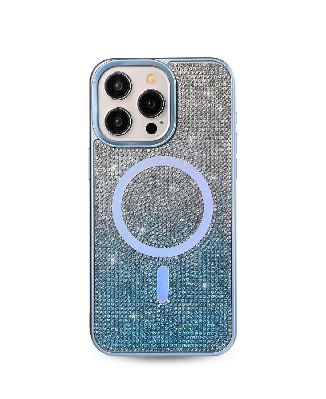 Blue Ombre Crystal Glam MagSafe Phone Case