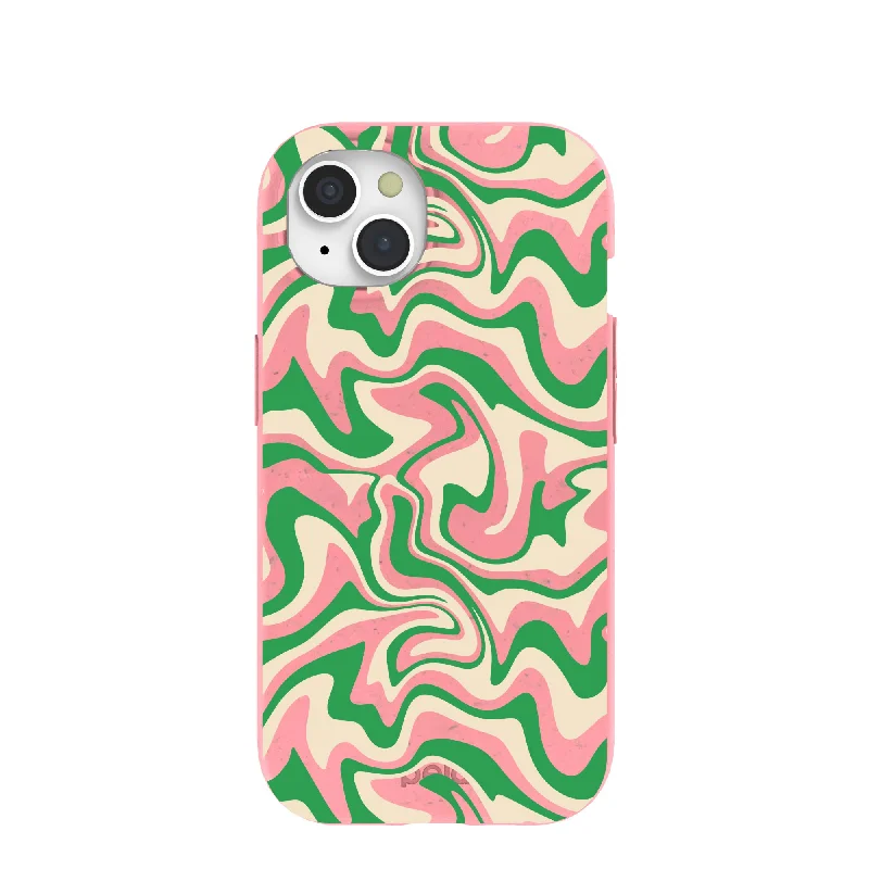 Bubblegum Pink Funky Waves iPhone 15 Case