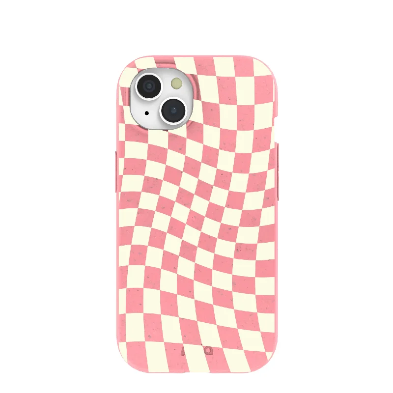 Bubblegum Pink Warped Checkers iPhone 15 Case