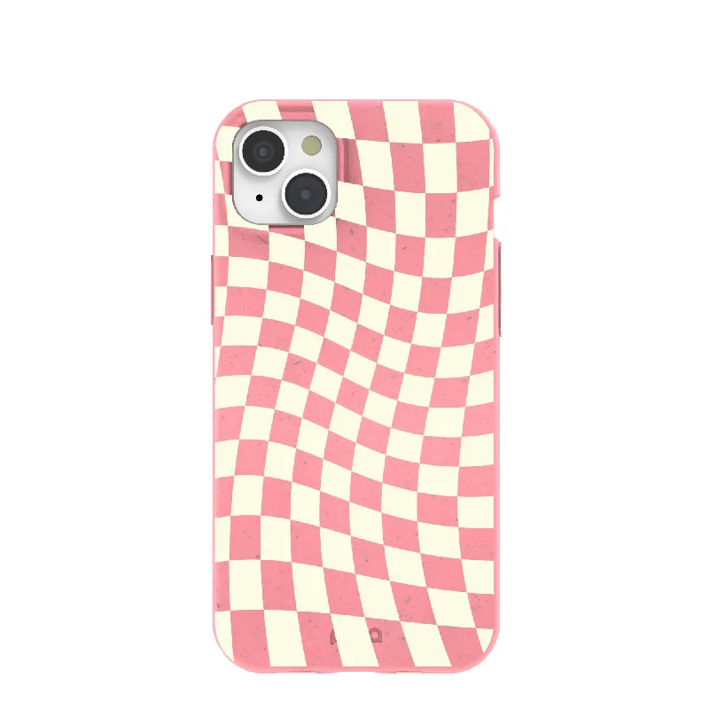 Bubblegum Pink Warped Checkers iPhone 15 Plus Case