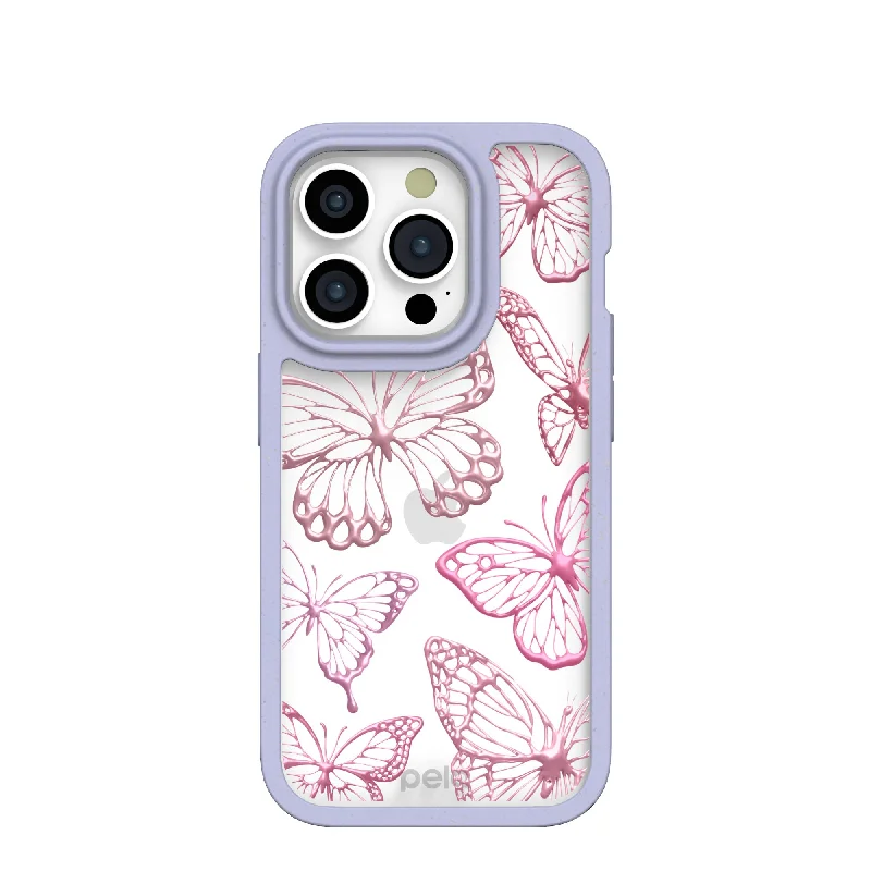 Clear Butterfly Effect iPhone 15 Pro Case With Lavender Ridge