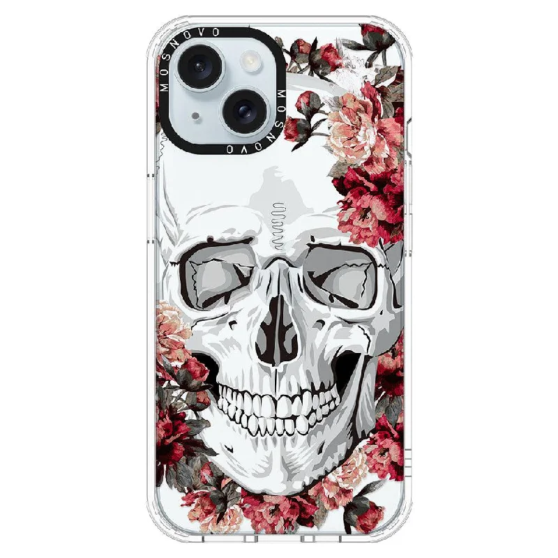 Red Flower Skull Phone Case - iPhone 15 Plus Case