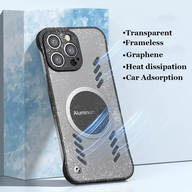 Cooling Transparent PC Magsafe Magnetic Frameless Graphene Case For iPhone 15 14 13 12 Series