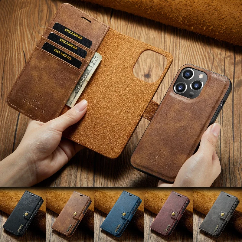 Detachable Magnetic Leather Wallet Case for iPhone 15 14 13 12 Series