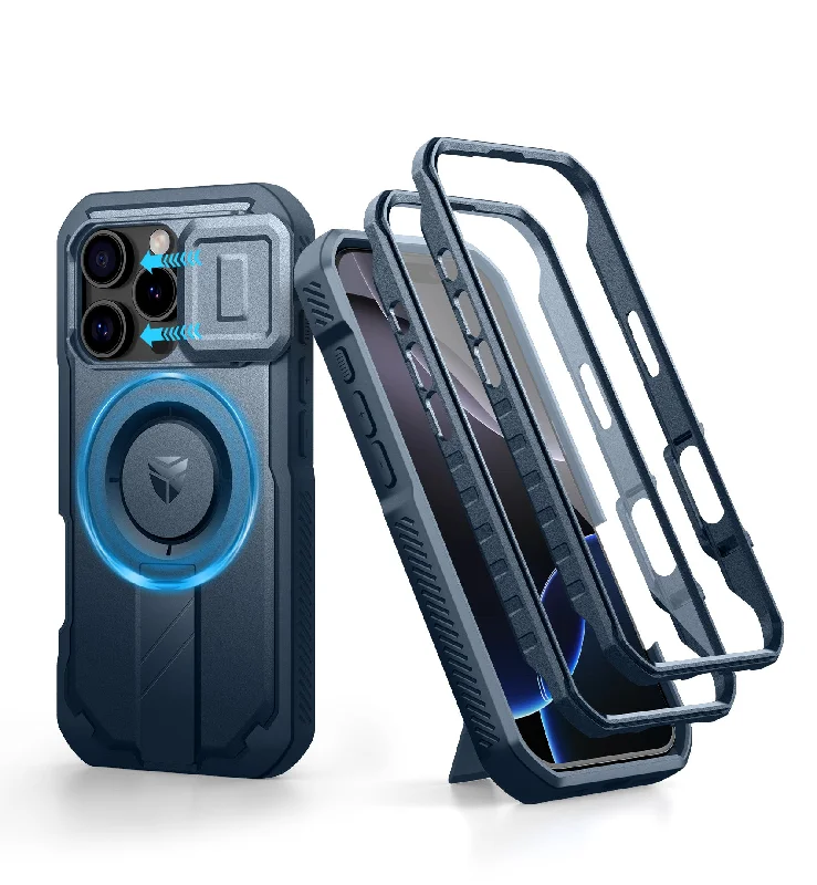 Dexnor Blue Case For iPhone 16 Pro With Slide Camera Cover MagSafe Heavy-duty Shockproof Full Body Built-in Screen Protector Adjustable Kickstand