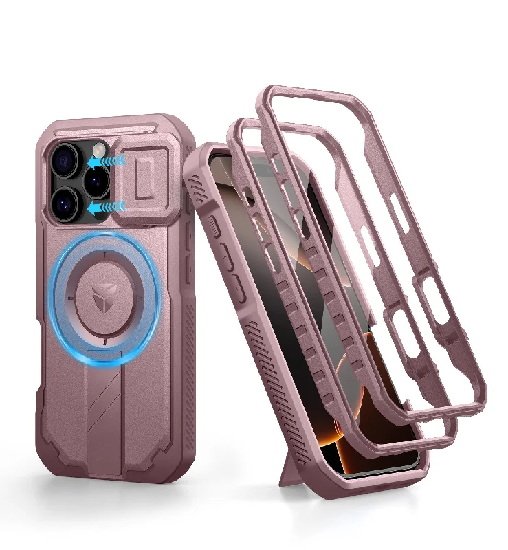 Dexnor Pink Case For iPhone 16 Pro Max With Slide Camera Cover MagSafe Heavy-duty Shockproof Full Body Built-in Screen Protector Adjustable Kickstand