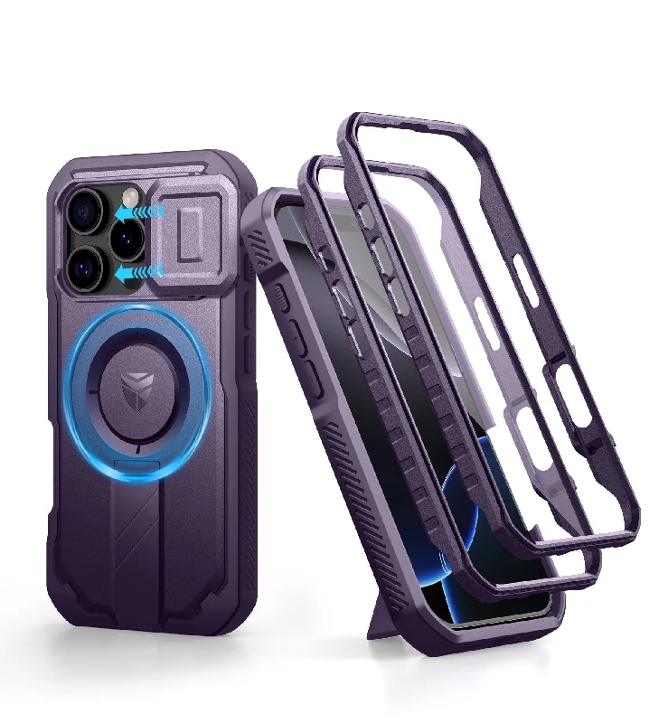 Dexnor Purple Case For iPhone 16 Pro Max With Slide Camera Cover MagSafe Heavy-duty Shockproof Full Body Built-in Screen Protector Adjustable Kickstand