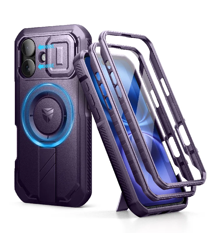 Dexnor Purple Case For iPhone 16 With Slide Camera Cover MagSafe Heavy-duty Shockproof Full Body Built-in Screen Protector Adjustable Kickstand