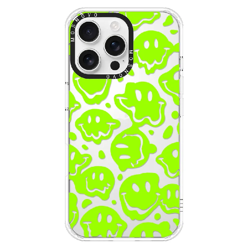 Distorted Green Smiles Face Phone Case - iPhone 16 Pro Max Case