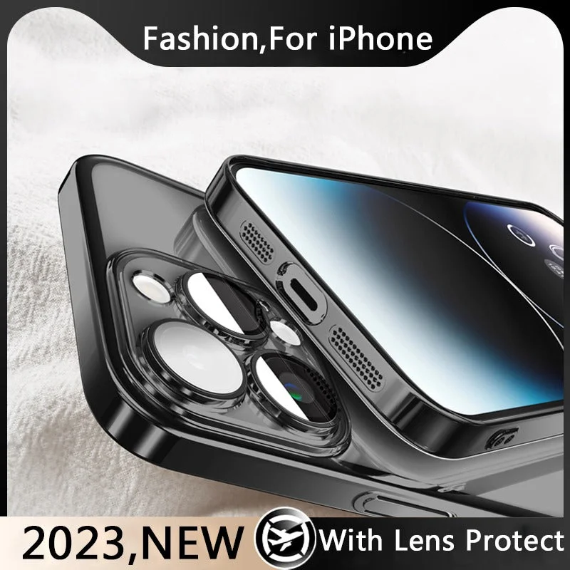 Electroplate Lens Protection Transparent Case For iPhone 15 14 13 Series