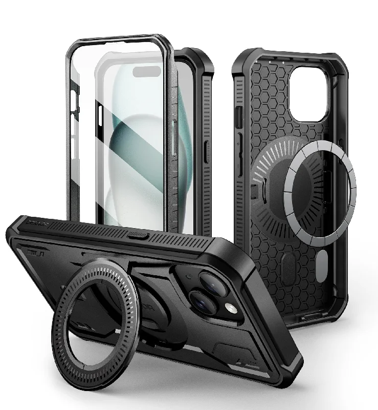 For iPhone 15 Case, Compatible with MagSafe, [Built in Screen Protector and Kickstand]