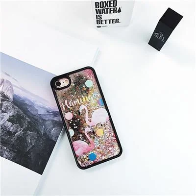 Glitter Waterfall Phone Case - Black - Flamingo