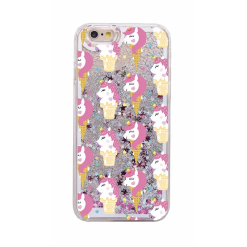 Glitter Waterfall Phone Case - Unicorn Ice Cream Cone