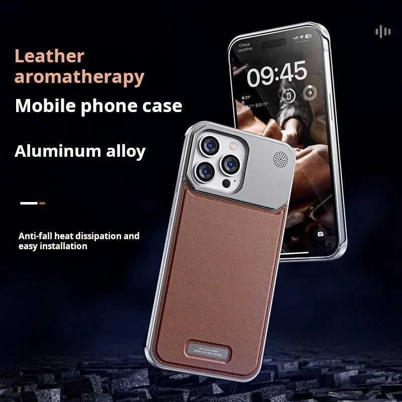 Luxury Leather Metal Magnetic Aluminum Fragrance Phone Case For iPhone 16 15 14 Series