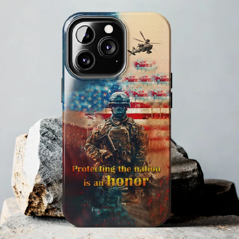 Military Personnel 'Protecting the nation is an honor' Tough Phone Case for iPhone 15 14 13 12 Series