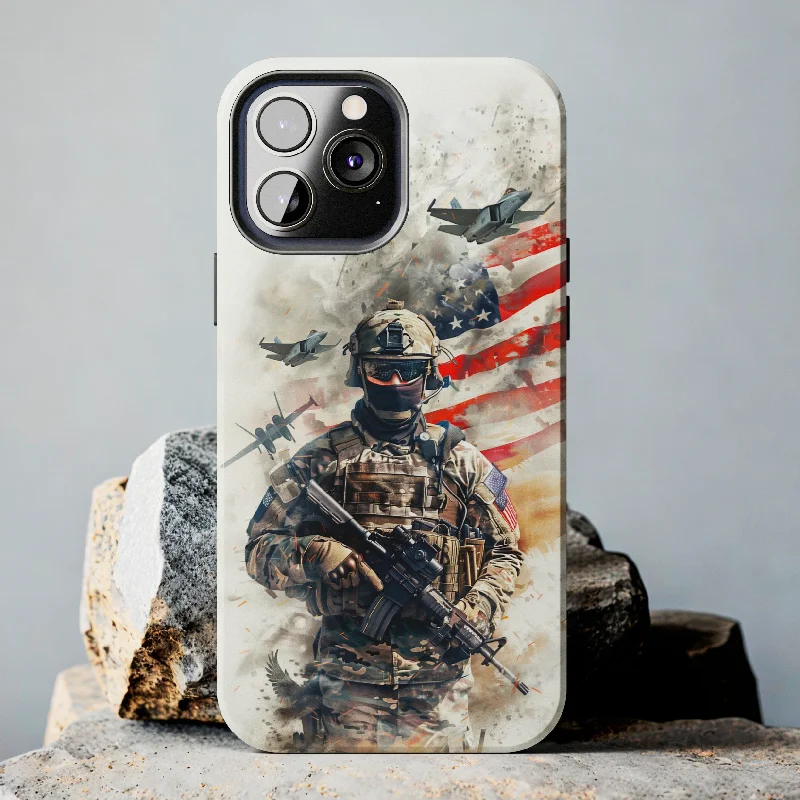 New Military Personnel With Gun Tough Phone Case for iPhone 15 14 13 12 Series