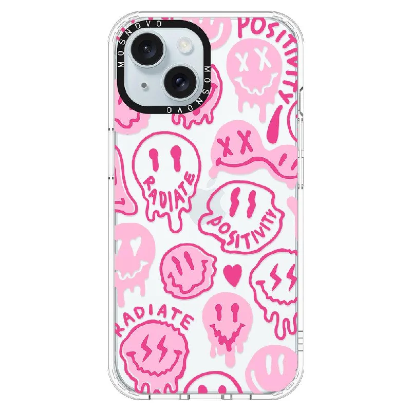 Pink Dripping Smiles Positivity Radiate Face Phone Case - iPhone 15 Plus Case