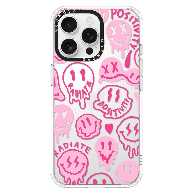 Pink Dripping Smiles Positivity Radiate Face Phone Case - iPhone 16 Pro Max Case