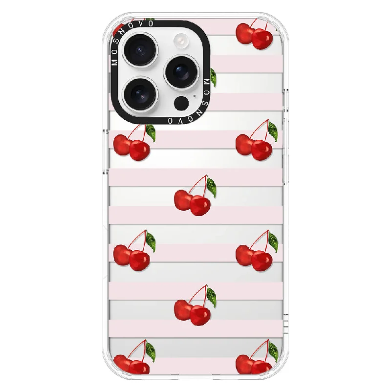 Pink Stripes Cherry Phone Case - iPhone 16 Pro Max Case