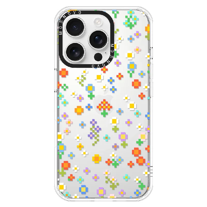 Pixel-Floral Phone Case - iPhone 16 Pro Case