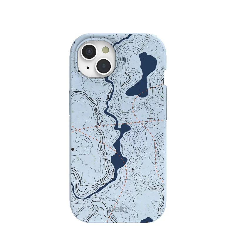 Powder Blue Contour Lines iPhone 15 Case