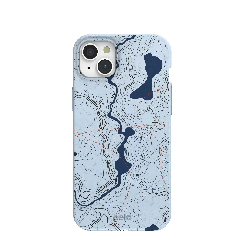 Powder Blue Contour Lines iPhone 15 Plus Case