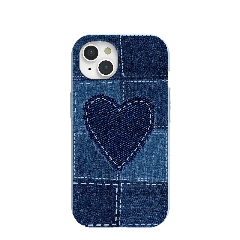 Powder Blue Denim Heart iPhone 15 Case