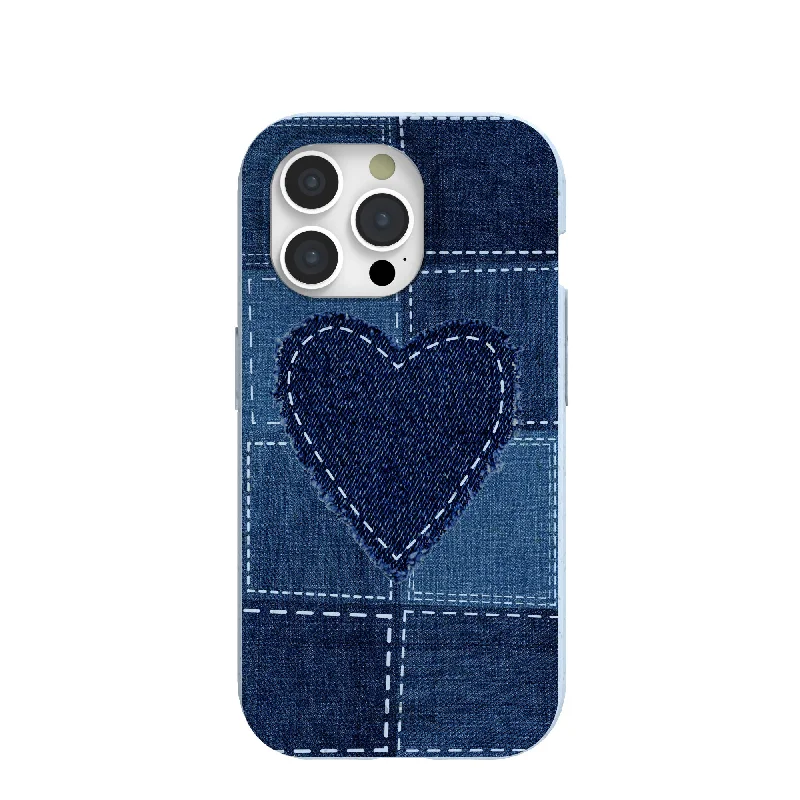 Powder Blue Denim Heart iPhone 15 Pro Case