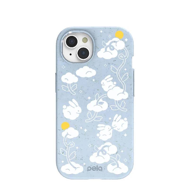 Powder Blue Fluffy Flower iPhone 15 Case