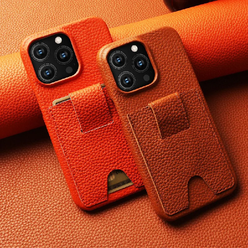 Premium Card Holder Slots Genuine Leather Case For iPhone 15 14 13 Series