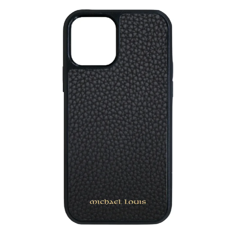 Black Pebbled Leather iPhone 13 Case