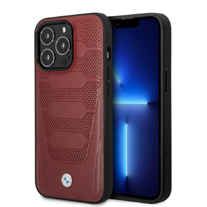 iPhone 14 Pro - Leather Red Signature Collection Case Perforated Seats Design - BMW