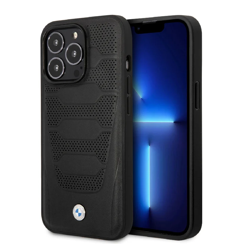 iPhone 14 Plus - Leather Black Signature Collection Case Perforated Seats Design - BMW