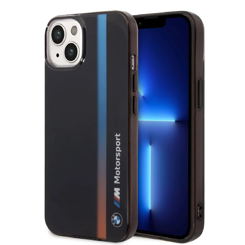 iPhone 14 - PC/TPU Black Motorsport Collection Iml Case Printed Tricolor Fading Stripe - BMW