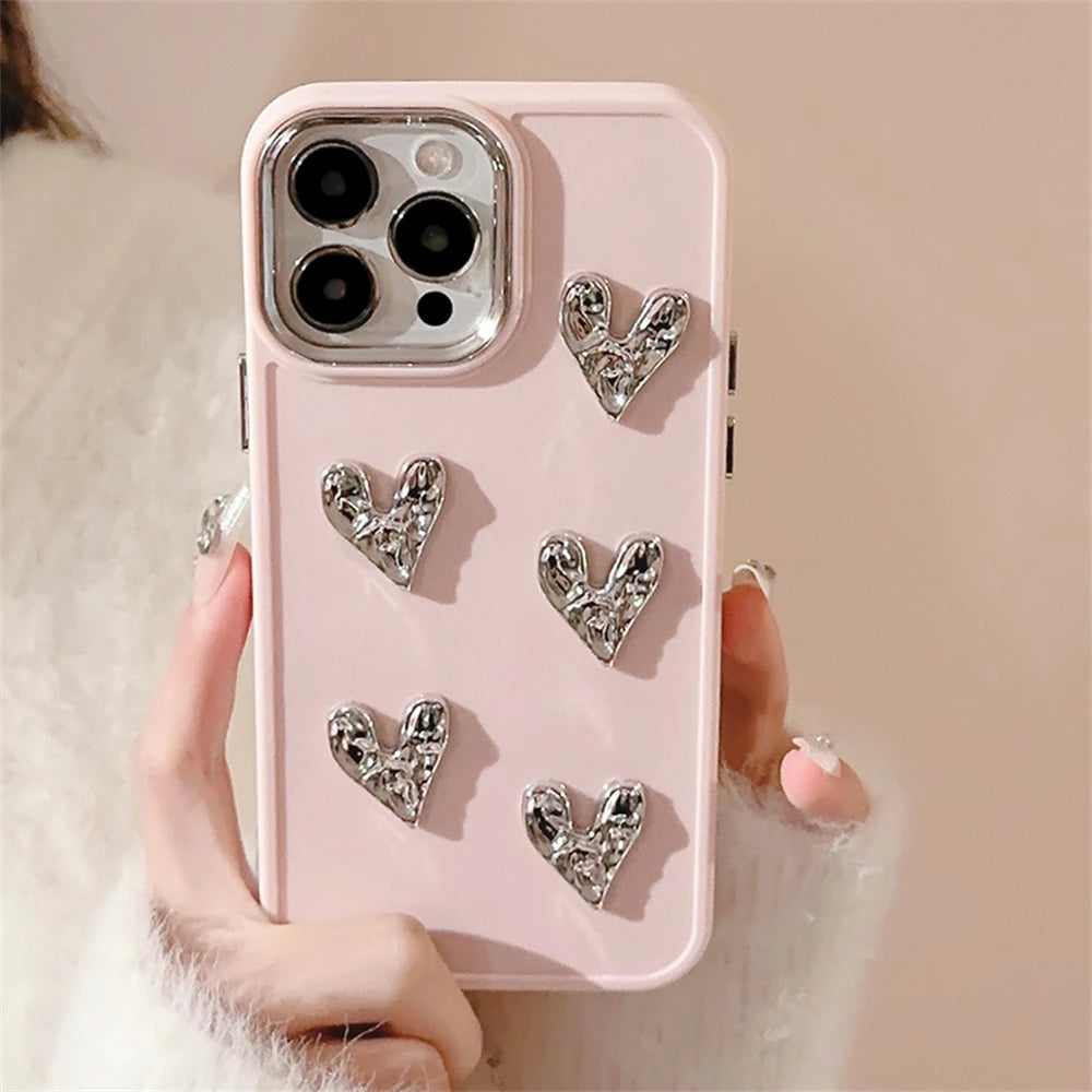 Cute Phone Cases for iPhone 14 Pro Max, 13, 12, 11, X, XS, XR, 7, and 8 Plus - 3D Heart Candy Color Cover - TSP360