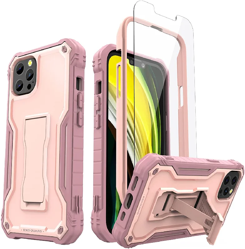 ExoGuard for iPhone 13 Series Case, Rubber Shockproof Full Body Cover Case with Tempered Glass Screen Protector Built-in Kickstand for iPhone 13/iPhone 13 Mini/iPhone 13 Pro/iPhone 13 Pro Max