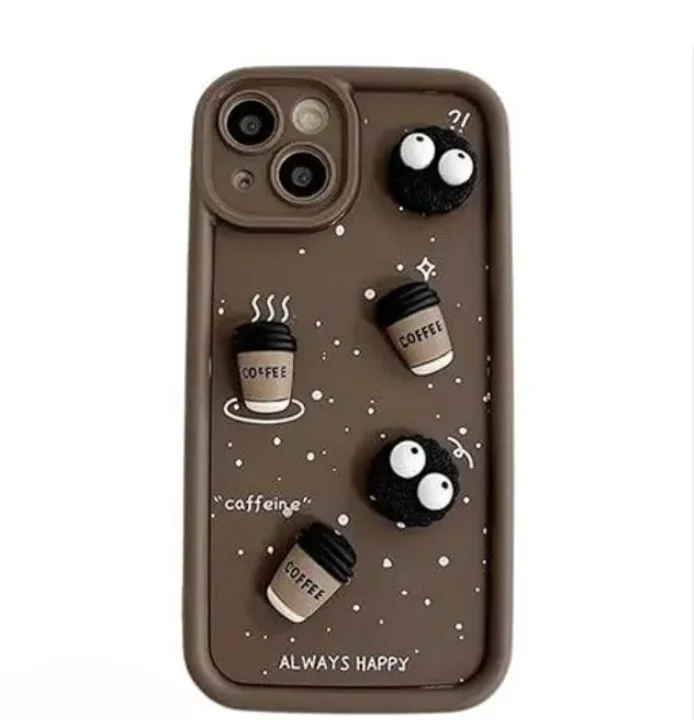 iPhone 13 Cute Coffee Silicone Cartoon Back Case Cover - Brown