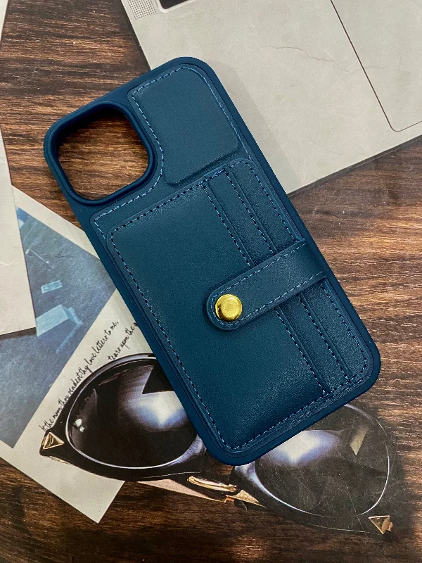 iPhone 13 Premium Leather Card Holder Case Cover - Blue