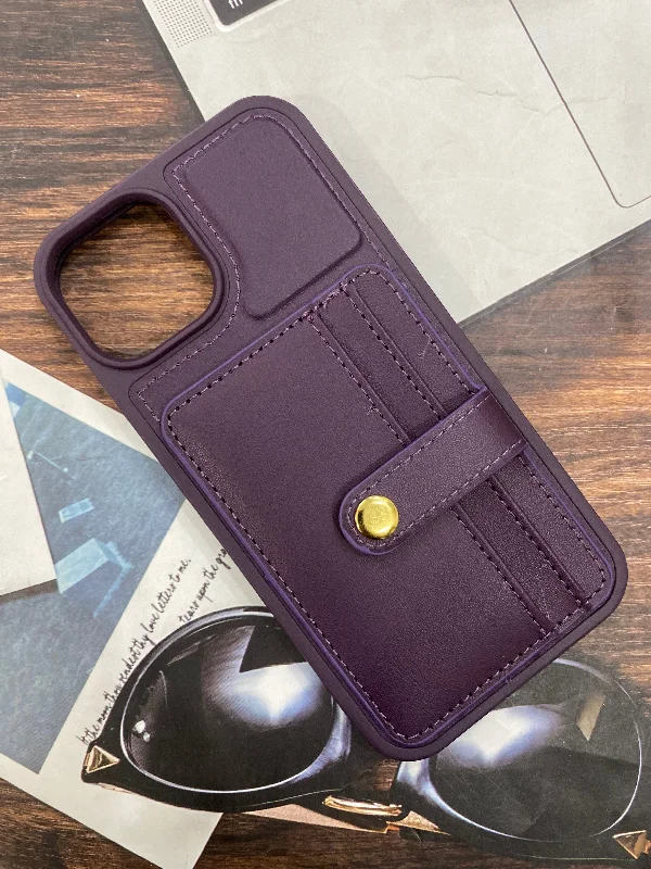 iPhone 13 Premium Leather Card Holder Case Cover - Purple