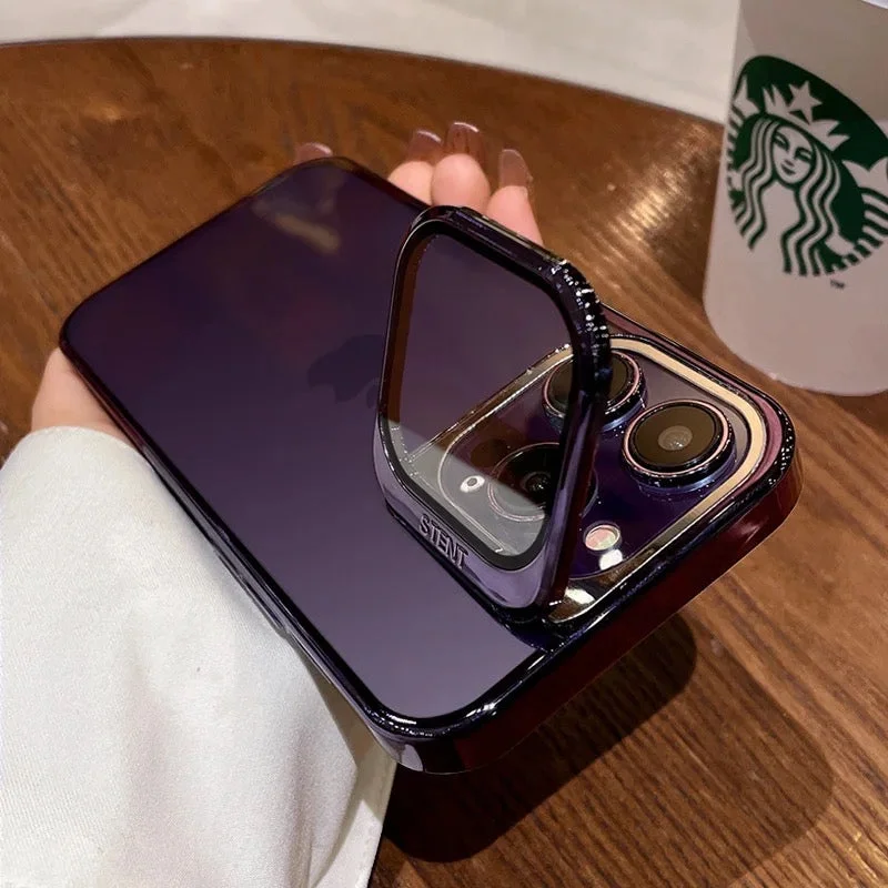 iPhone 14 Pro Premium Transparent Camera Holder Shockproof Case Cover -Purple