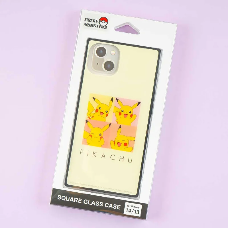 Pikachu Square Glass Case Phone Case for iPhone 14 / 13