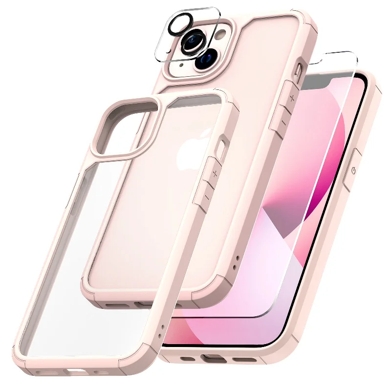 TAURI [3 in 1] Defender Designed for iPhone 13 Case 6.1 Inch, with 2 Pack Tempered Glass Screen Protector + 2 Pack Camera Lens Protector [Military Grade Protection] Shockproof Slim Thin