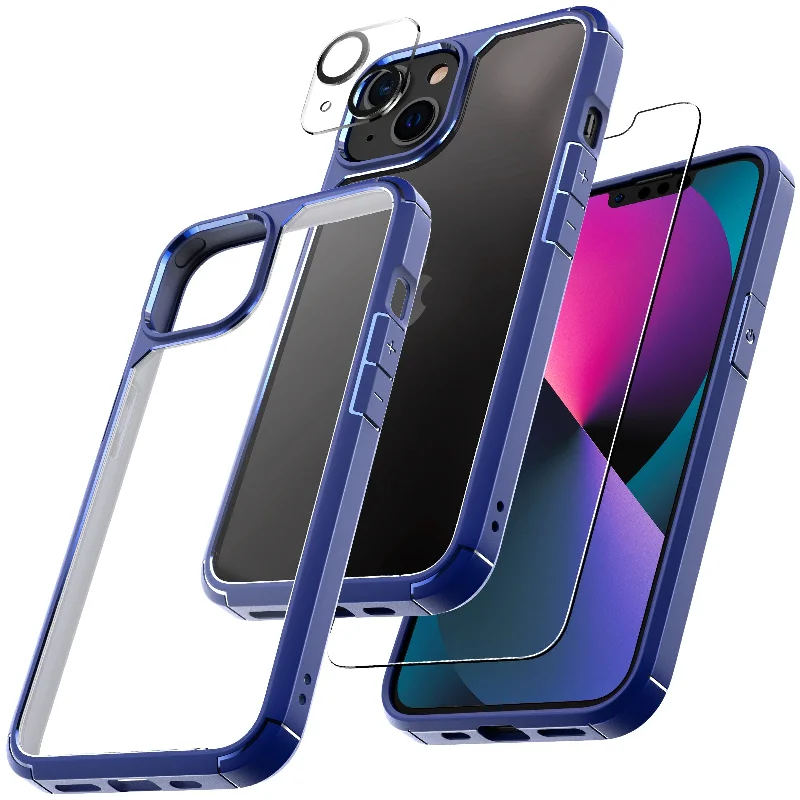 TAURI [3 in 1] Defender Designed for iPhone 13 Case 6.1 Inch, with 2 Pack Tempered Glass Screen Protector + 2 Pack Camera Lens Protector [Military Grade Protection] Shockproof Slim Thin