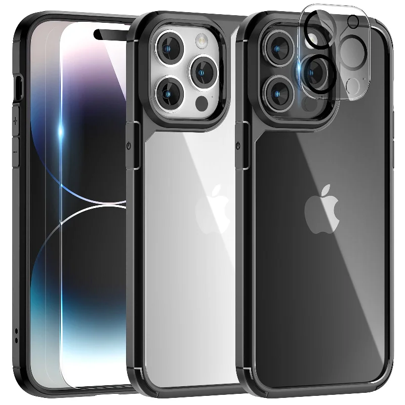 TAURI [5 in 1] for iPhone 14 Plus Case [Not Yellowing], with 2 Tempered Glass Screen Protectors+2 Camera Lens Protectors [Military Grade Protection] Shockproof Slim iPhone 14 Plus Case 6.7 Inch-Black