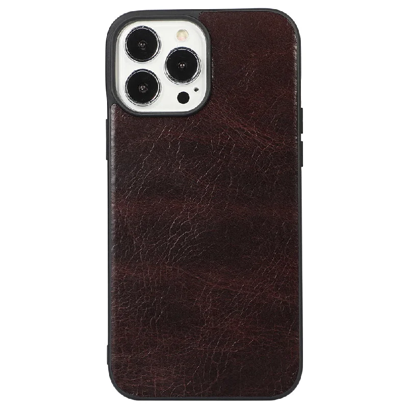 Crazy Horse Texture Phone Case for iPhone 13 Pro 6.1 inch, Genuine Cowhide Leather Anti-drop PC + TPU Cover