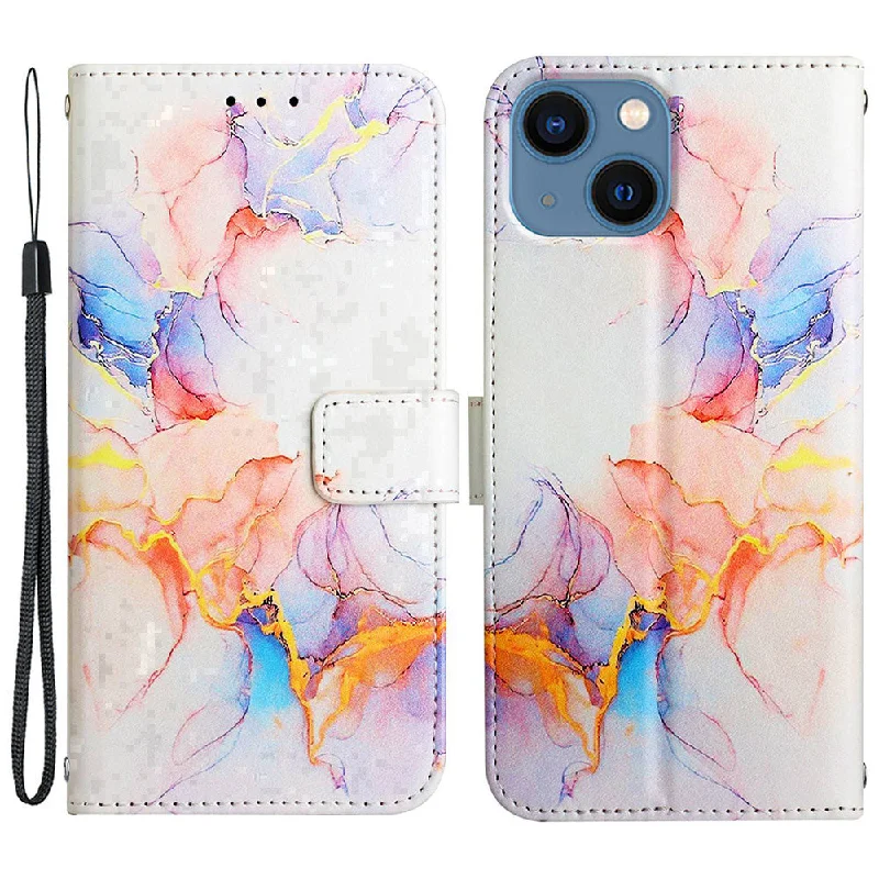 For iPhone 13 mini 5.4 inch YB Pattern Printing Leather Series-5 PU Leather Magnetic Closure Phone Cover Marble Pattern Wallet Foldable Stand Case